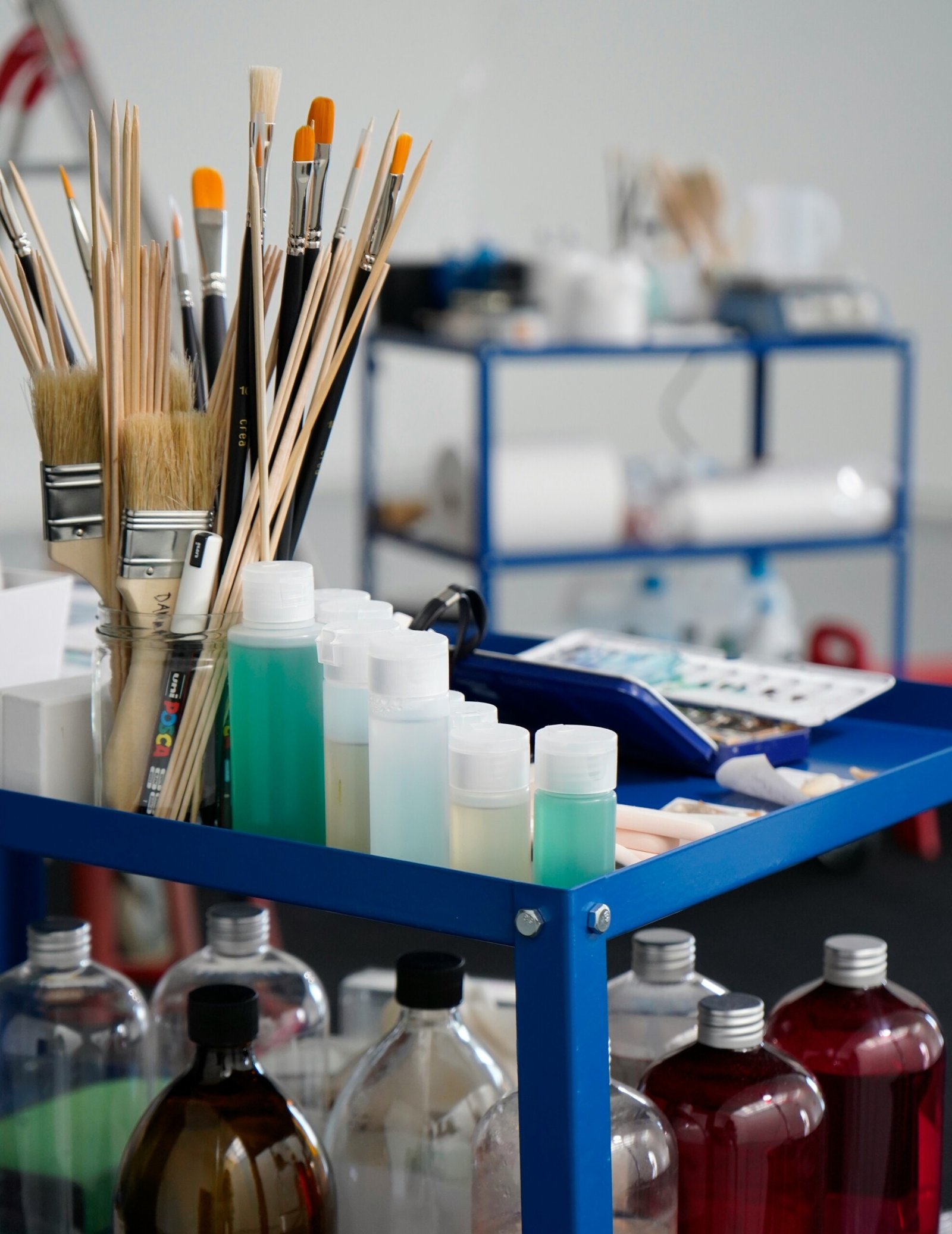 a shelf with various objects on it